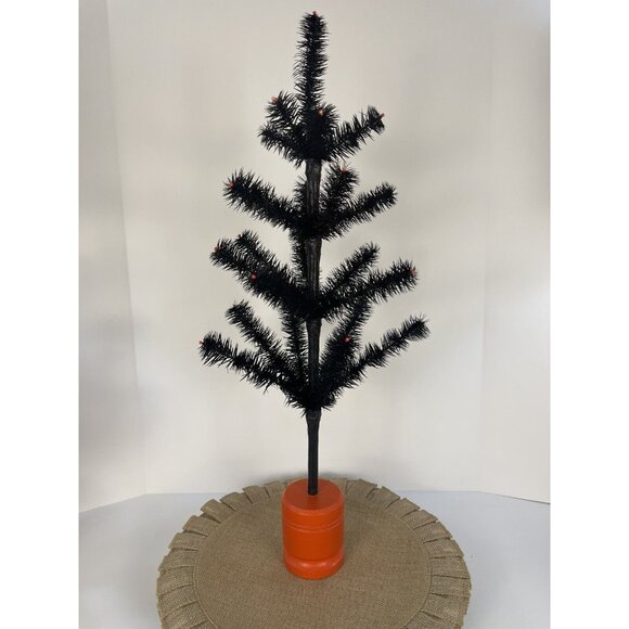 German Feather Tree Black with Orange Berry Beads and Orange Wood Base Halloween - Picture 1 of 7